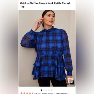 Torrid Size 4 Chiffon Long Sleeve Blouse - Blue Plaid